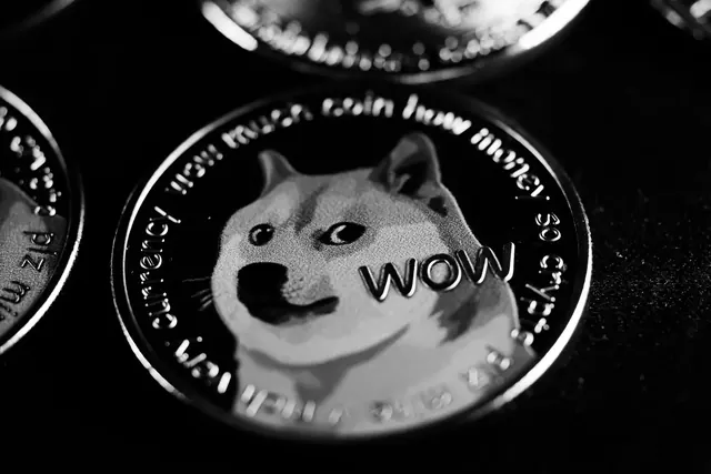 Mustavalkoinen lähikuva Dogecoin-kolikosta